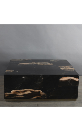 Table basse 1970's en bois pétrifié noir - Taille L