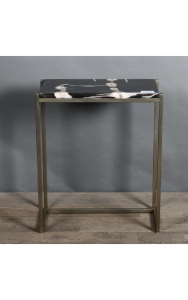 1970's style side table in black petrified wood and brass-coloured metal-50 cm