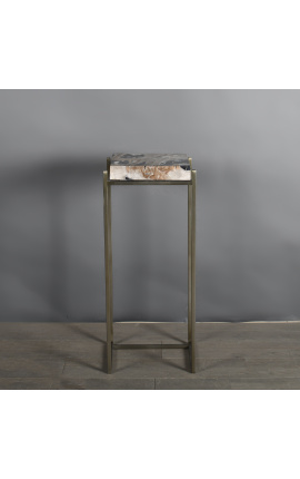 1970's stijl vierkante bij tafel in petrified hout en brass-gekleurd metaal