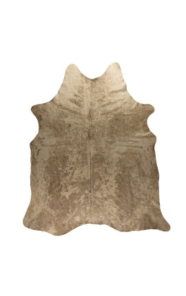 Carpet in real beige cowhide without hair with aged effect