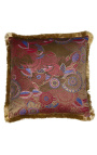 Cojín cuadrado en taupe floral estampado terciopelo con borde dorado 45 x 45