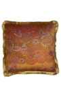 Kvadratinė pagalvėlė iš taupės spalvos gėlių rašto aksomo su aukso spalvos kutais 45 x 45