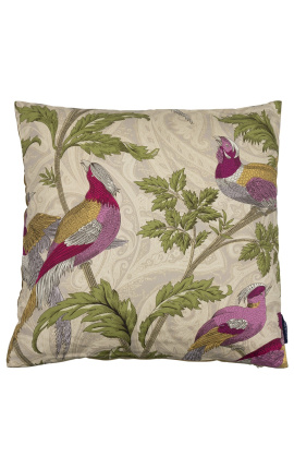 Coussin carré tissu tissé cachemire oiseau blanc 45 x 45