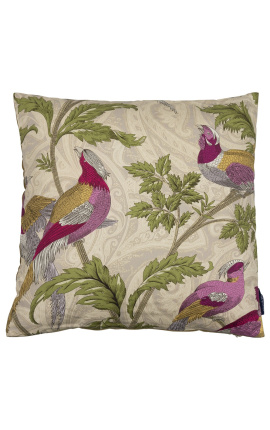 Square cushion woven cashmere fabric white bird 45 x 45