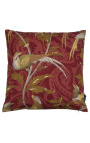 Coussin carré tissu tissé cachemire oiseau rouge 45 x 45