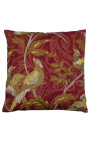 Coussin carré tissu tissé cachemire oiseau rouge 45 x 45