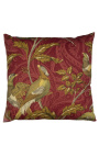 Coussin carré tissu tissé cachemire oiseau rouge 45 x 45