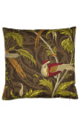 Quadratisches Kissen aus gewebtem Kaschmirstoff, taupefarbener Vogel, 45 x 45