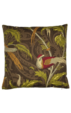 Ткань квадратная подушка кашемир птица серо-коричневый 45 x 45