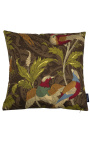 Coussin carré tissu tissé cachemire oiseau taupe 45 x 45