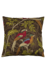 Square cushion woven cashmere fabric taupe bird 45 x 45