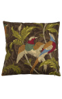 Square cushion woven cashmere fabric taupe bird 45 x 45