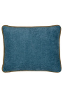 Rectangular petrol blue velvet cushion with beige twisted braid 35 x 45