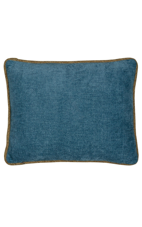 Rectangular petrol blue velvet cushion with beige twisted braid 35 x 45