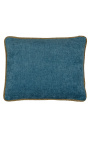 Stačiakampė benzininė mėlyna aksominė pagalvėlė su smėlio spalvos susukta pyne 35 x 45