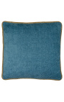 Fyrkantig kudde i petrolblå sammet med beige tvinnad fläta 45 x 45
