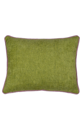 Almofada retangular em veludo verde com trança torcida rosa 35 x 45