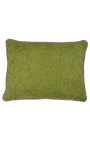Cuscino rettangolare in velluto verde con treccia ritorta rosa 35 x 45