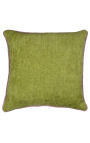 Kwadratowa poduszka z zielonego aksamitu z różowym skręconym warkoczem 45 x 45