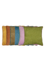 Τετράγωνο μαξιλάρι σε πράσινο βελούδο με ροζ στριφτή πλεξούδα 45 x 45