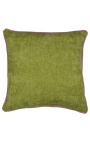 Fyrkantig kudde i grön sammet med rosa tvinnad fläta 45 x 45