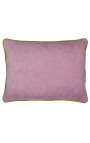 Coussin rectangulaire en velours couleur rose avec galon torsadé vert 35 x 45