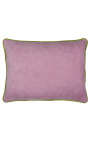 Прямоугольная розовая бархатная подушка с зеленой витой тесьмой 35 х 45
