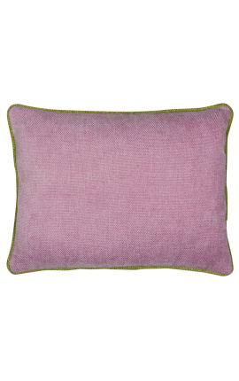 Cuscino di velluto rosa rettangolare con treccia verde contorta 35 x 45