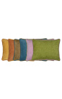 Coussin rectangulaire en velours couleur rose avec galon torsadé vert 35 x 45