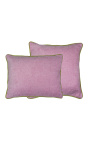 Stačiakampė rožinė aksominė pagalvėlė su žalia susukta pyne 35 x 45