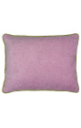 Rectangular pink velvet cushion with green twisted braid 35 x 45