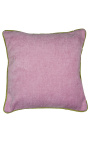 Almofada quadrada em veludo rosa com trança trançada verde 45 x 45