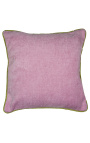 Square cushion in pink velvet with green twisted braid 45 x 45