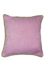 Fyrkantig kudde i rosa sammet med grön tvinnad fläta 45 x 45