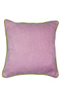 Coussin carré en velours couleur rose avec galon torsadé vert 45 x 45