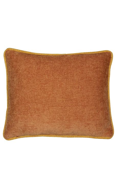 Cuscino rettangolare in velluto color ruggine con treccia ritorta ocra 35 x 45