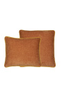 Rectangular cushion in rust-colored velvet with ocher twisted braid 35 x 45