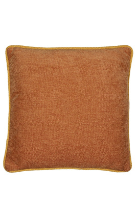 Kvadratna blazina iz rjavega žameta z oker sukano pletenico 45 x 45