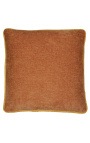Almofada quadrada em veludo cor de ferrugem com trança torcida ocre 45 x 45