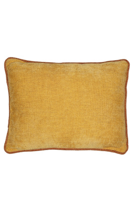 Prostokątna poduszka aksamitna w kolorze ochry ze skręconym rdzawym warkoczem 35 x 45