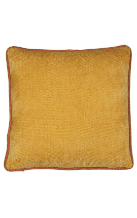 Cuscino quadrato in velluto color ocra con treccia ruggine ritorta 45 x 45
