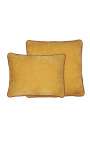 Square cushion in ocher-coloured velvet with twisted rust braid 45 x 45