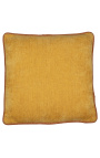 Četvrtasti jastuk od baršuna oker boje s upletenom hrđastom pletenicom 45 x 45