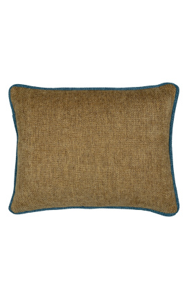 Rectangular beige velvet cushion with petrol blue twisted braid 35 x 45