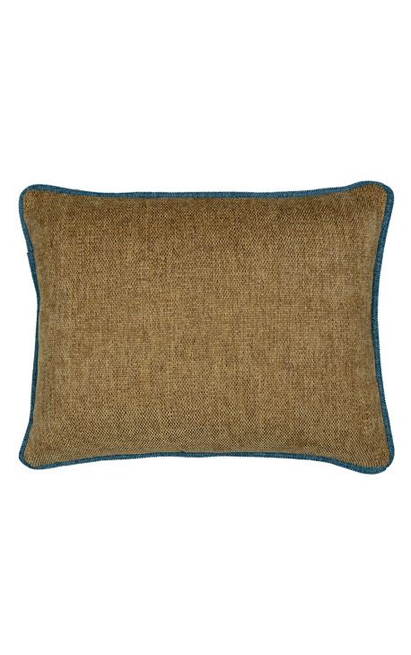 Прямоугольная подушка из бархата бежевого цвета с крученой тесьмой голубого цвета 35 x 45