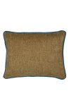 Rectangular beige velvet cushion with petrol blue twisted braid 35 x 45
