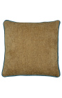 Square cushion in beige velvet with petrol blue twisted braid 45 x 45