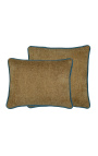 Kvadratinė smėlio spalvos aksominė pagalvėlė su petine mėlyna pyne 45 x 45