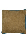 Cuscino quadrato in velluto beige con treccia ritorta blu petrolio 45 x 45