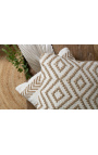 Square cushion in white and beige cotton with diamond point decoration 45 x 45